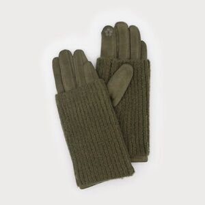 2 in 1 Faux Suede Gloves with Wrist Warmers in Khaki  - New